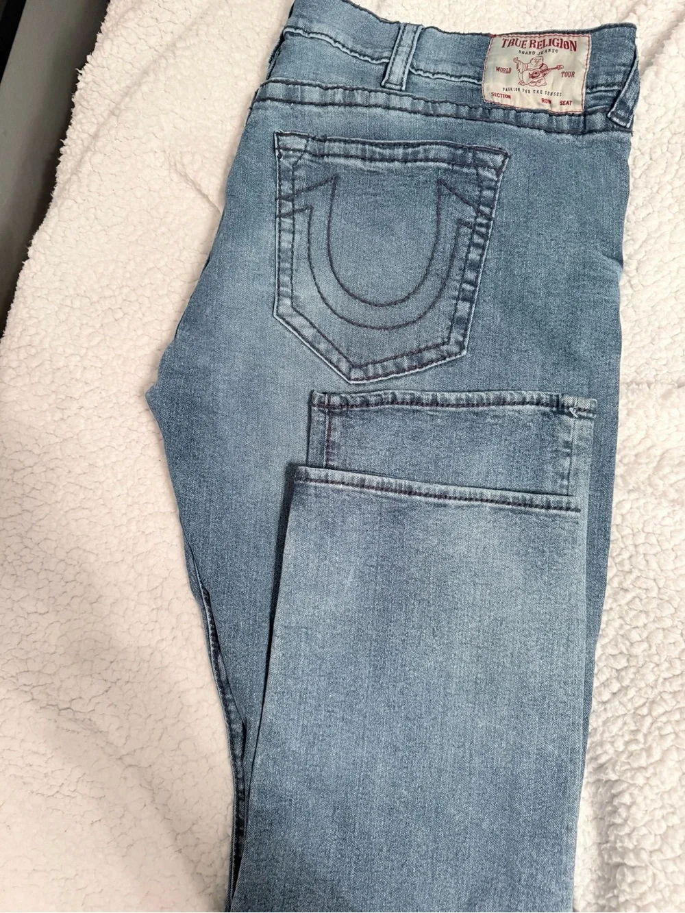 True Religion Men's Light Blue Relxed Straight Jeans 46x32